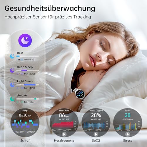 Smartwatch Women Men Round 1.27 Inch AMOLED Smart Watch with Phone Function, Fitness Watch Women with Heart Rate Monitor Sleep Monitor Pedometer 120+ Sports Modes IP68 Waterproof Sports Watch for
