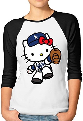 Women's Dodgers Blue Heaven Hello Ketty 3/4 Sleeve 100% Cotton Baseball Tee Baseball Jerseys