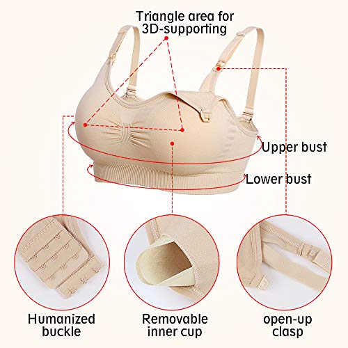 Desirelove Nursing Bra 3 Pack Maternity Seamless Bras with Removable