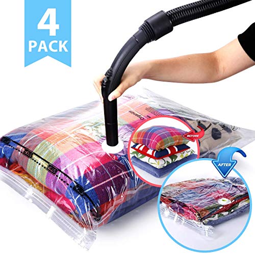 VICOODA Space Saver Vacuum Bags, Vacuum Seal Storage Bags for Clothes & Comforters, Double Zip Seal, Travel Hand Pump Included, 4 Pack