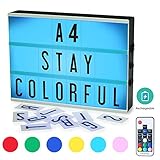 Cinema Light Box, ROTEK A4 Size 7 Colors Remote-Controlled LED Rechargeble Light Box with 189 Letters,Built-in Battery DIY Light Box for Wedding, Halloween, Chrismas,Dorm Room Decorations