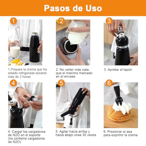 Dispensador de Crema Batida Sifón Crema Batida Máquina Profesional de Batir Crema, Fabricante Espuma de Batido con Sifón 3 Boquillas, Batidor de Crema para Cremas Hechas en Tarta Postre Café, 500ml