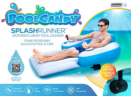 Poolcandy Splash Runner 2.0 Motorized Pool Lounger - Deluxe Inflatable Swimming Pool Float -Now Faster with 3-Blade Propeller and Battery-Powered Motor. Great for use in Pool or Lake. - Thumbnail 6