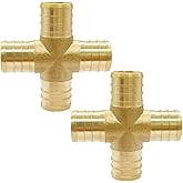 Uenede 2PCS LF Brass 3/4 Inch PEX 4 Way Cross Coupling Barb Crimp Pipe Tube Fitting
