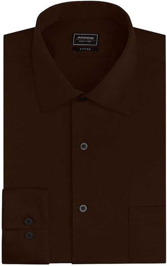 Arrow Fitted Sateen No Iron Dress Shirt Solid Dark Brown (16 1/2 Neck 32/33 Sleeves) at Amazon