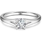 AGVANA 0.5 Carat - 1 Carat Lab Grown Diamond 4 Prong Solitaire Ring in Sterling Silver Promise Engagement Anniversary Wedding Ring for Women (D-E Color, VS Clarity)