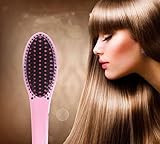 ACEVIVI Digital Anti Static Ceramic Hair Straightener Heating Detangling Hair Brush Paddle Brush for Faster Straightening Styling, 29W, (230V-110V), Pink