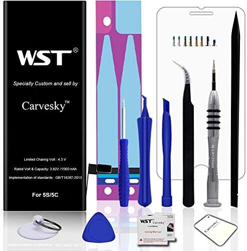 Carvesky 1560 mAh Li-ion Battery for iP 5S/5C Replacement with Complete Repair Tools Kits,Screws, Instruction and Screen Protector with 24 Month Warranty [Only for IP 5S/5C]