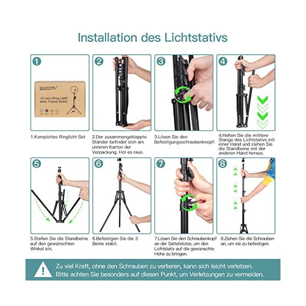 LED Ringlicht mit Stativ Handy, 10" Selfie Ringleuchte mit Fernbedienung und Doppel Handyhalter mit 3 Farbe&10 Helligkeitsstufen für YouTube TikTok Fotografie Live-Streaming [Tischstativ inklusive] – Bild 7