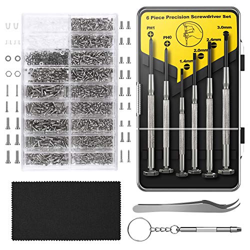 Hiketolight Eyeglass Repair Kit，Sunglasses Repair Kit with 1100pcs Eyeglass Screws Include 6pcs Precision Screwdriver Set and Tweezers for Eyeglasses, Sunglasses,Watch Clock Spectacle Repair