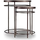 Pemberly Row Contemporary 2 Piece Nesting Table Set, Acacia Wood and Metal, Light Wood Finish, Traditional Style, Living Room