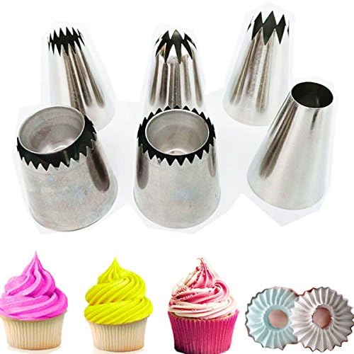 Cake Decorating Icing Piping Tip Set, 4 X-large Decorating Tips for Cakes, 2 Extra large sultane piping nozzle for cookie, 1 L coupler 5 Disposable Pastry Bags
