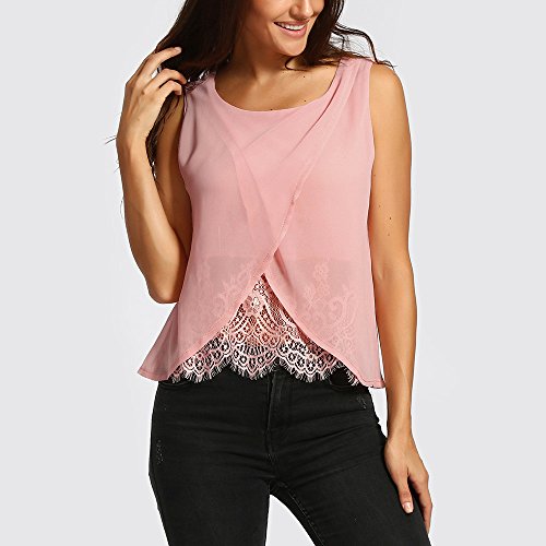 image for Toimothcn Women Chiffon Lace Vest Tank Tops Sleeveless Casual Blouse S