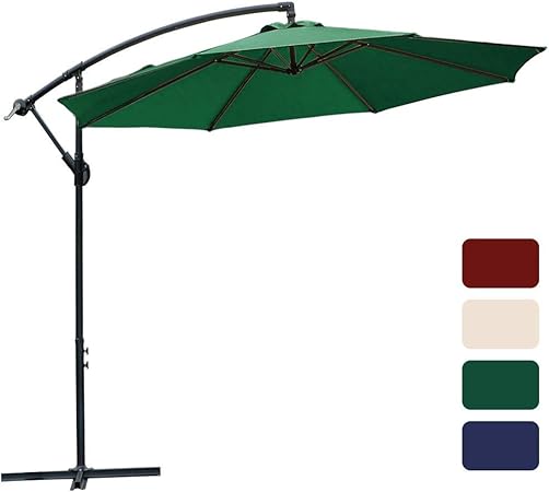 Farland 10 Ft Offset Cantilever Patio Umbrella Outdoor Market Hanging Umbrellas Cranks 8 Ribs Dark Green Amazon Co Uk Garden Outdoors