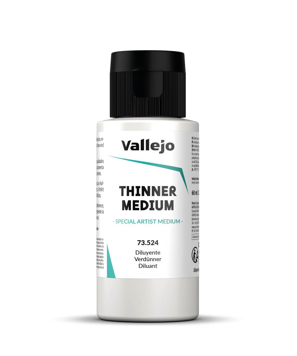 Vallejo Thinner, Colorless Solvent for Acrylic Paints, 60 ml Bottle, Ideal for Diluting and Blending, Perfect for Artists and Hobbyists