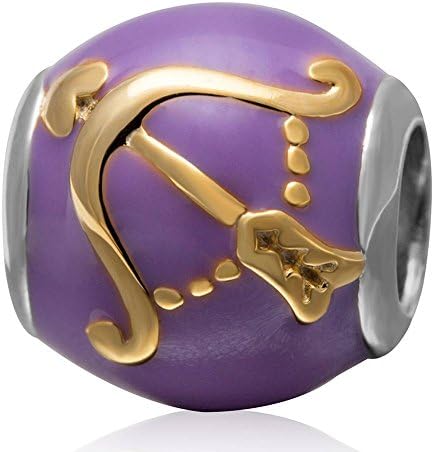 Choruslove Sagittarius Zodiac Sign Charms Purple Enamel Beads Gold Plated 925 Sterling Silver with Austrian Crystal for DIY European Bracelet