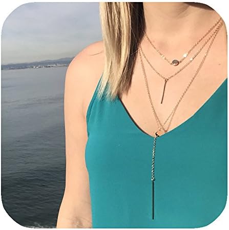 Apangu Sexy Metal clavicle Long Necklace Charm Women Bar Pendant Multilayer Necklace