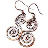 Pillar of Salt Studio Handcrafted Solid Copper Earrings Double Spiral (Antiqued Copper, Medium, 1-1/4" drop)