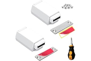 Magnetic Push to Open Cabinet Hardware CBRIVE 2 Pack Heavy Duty Push Latch & Lock for Hidden Door Touch Latches and Catch Magnet Push Release Drawer Pull Tip on RV Closet Close Strong Pop Out, White