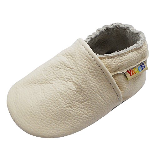 YALION Baby Boys Girls Shoes Crawling Slipper Toddler Infant Soft Leather First Walking Moccs(White,18-24 Months)