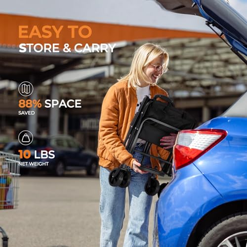 Uniiking® Collapsible Wagon 330 lbs, Heavy Duty Trolley Cart Foldable, Portable Wagons for Groceries, Beach Cart with All-Terrain Wheels & Drink Holders, Utility Wagon for Shopping, Sports, Camping
