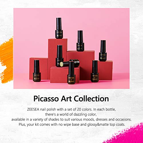 ZEESEA Picasso Gel Nail Polish Set With Glossy & Matte Top Coat And Base Coat Soak Off LED Gel Nail Glitter Art Decoration Kit Manicure DIY Gift