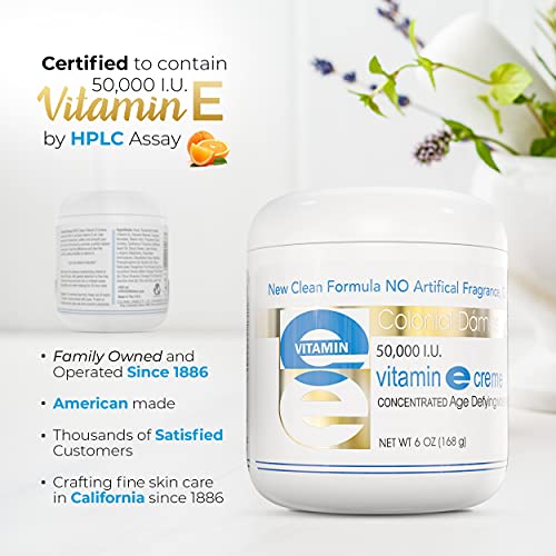 Colonial Dames Vitamin E Cream, 50,000 IU Vitamin E Cream For Skin 6 oz