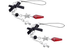 TIDTALEO 2pcs Star and Crossphone Lanyard Strap with Butterfly Knot, Gothic Wrist Strap Keychain for Cell