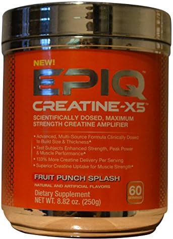 EPIQ Creatine-X5 Monohydrate Creatine Supplement For Men and Women With Fenugreek, Fruit Punch Splash, 60 Servings