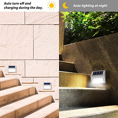 INCX Solar Deck Lights, 3 LED Solar Step Lights Outdoor Auto On/Off Stainless Steel Solar Stair Lights Waterproof Wireless Solar Powered Lights for Fence Patio Garden Pathway - White Light 8 Pack