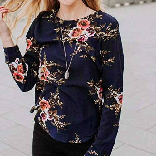 Dainzuy Ladies Sexy Casual Tops, Women's Floral Printing T-Shirt Short Sleeve Blouse (Navy 2, L) - Thumbnail 3