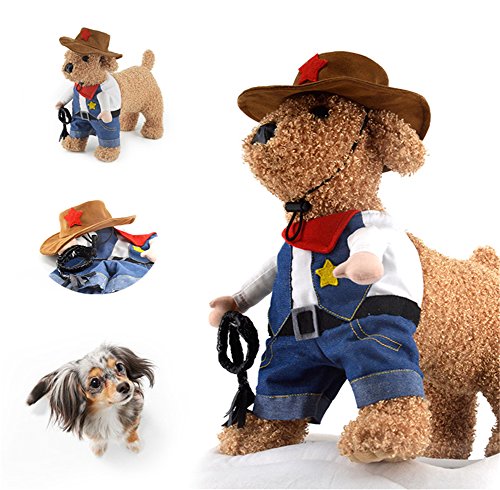 Cowboy Pet Costume with Hat Dog Costume Funny Pet Clothing Special Events Costume for Dog & Cat by DELIFUR
