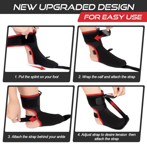 Moohome Plantar Fasciitis Night Splint Sock Soft Plantar Fasciitis Brace for Sleeping Achilles Tendonitis Foot Drop Heel Pain - Plantar Fasciitis Relief Night Splint for Women Men Black-Red Medium