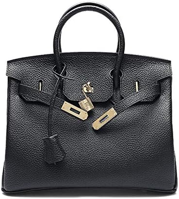 Top unique Women's Padlock Handbag Genuine Leather Top Handle Bag with Gold Hardware