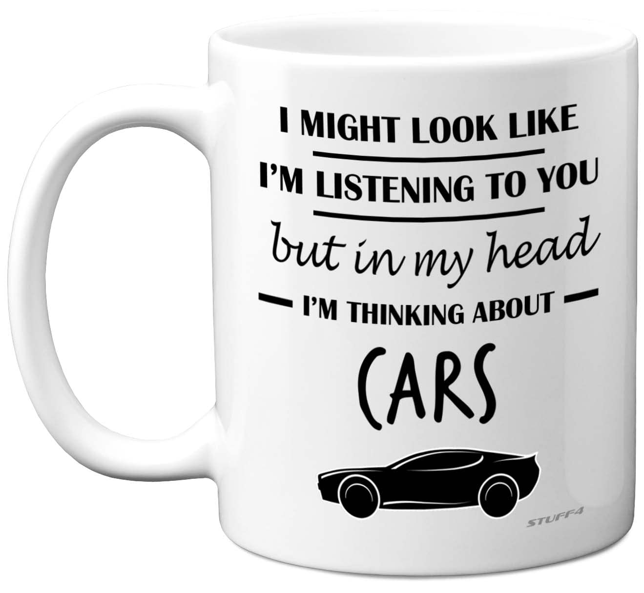 Stuff4 Gifts for Car Enthusiasts - in My Head I'm Thinking About Cars - Funny Classic Mug, Gifts for Lovers, Petrol Head 11oz Ceramic Dishwasher Safe Premium Mugs Cup