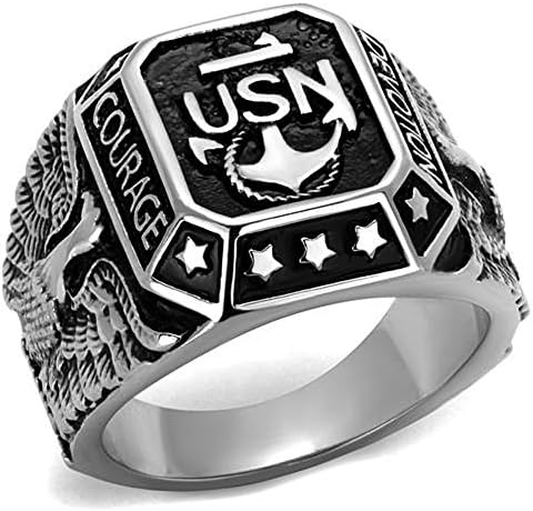 Vip Jewelry Co Men's Stainless Steel 316L United States US USN Navy Military Fashion Ring Size 8,9,10,11,12,13,14