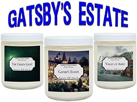 Book Candles - Gatsby's Estate - Soy Candle Set Includes: The Green Light, Gatsby's Estate, Valley of Ashes – 3 x 4 ounce Candle Gift For Book Nerds
