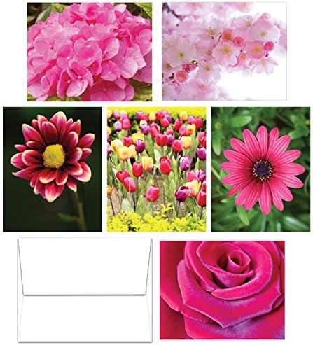 Note Cards Pink Flowers - 36 Note Cards - 6 Designs - Blank Cards - Envelopes Included