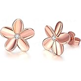 Small Flower Stud Earrings for Women Stainless Steel Rose Gold/White Gold Plated Cubic Zircon Floral Ear Studs Womens Dainty Jewelry Gift Hypoallergenic