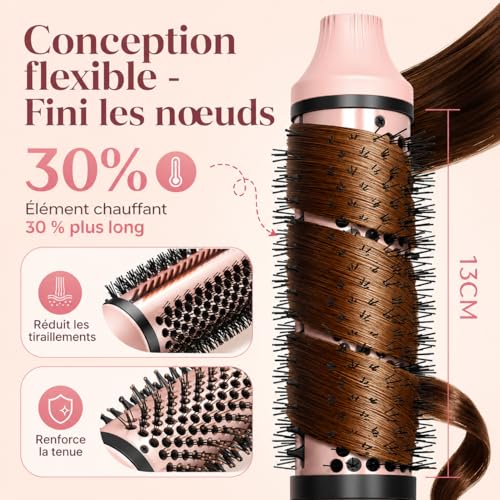 Brosse Soufflante Ronde 38mm 3 en 1, Volume & Boucles Naturelles, Technologie Ionique Anti-Frisottis, Double Tension Voyage, Effet Brushing Salon, Idée Cadeau Femme C257 23