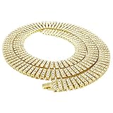 14K Gold Plated 4 ROW Simulated Clear Diamond Iced Out Necklace, 36 inches