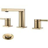 Luxury Brass Widespread Bathroom Sink Faucets for 3 Hole 2-Handle 8 Inch Deck Vanity Faucet & Stainless Steel Pop-up Drain Assembly, Brushed Gold