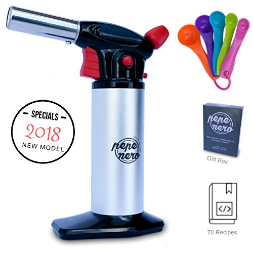 Cooking Torch For Creme Brulee By Pepe Nero: Culinary Torch - Kitchen Torch - Blow Torch - Professional Torch - Butane Lighter - Chef Torch - Creme Brulee Torch - Gifts: Measuring Spoons & Ebooks