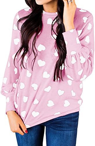 Ivay Womens Heart Printed Long Sleeve Tops Tee Shirts