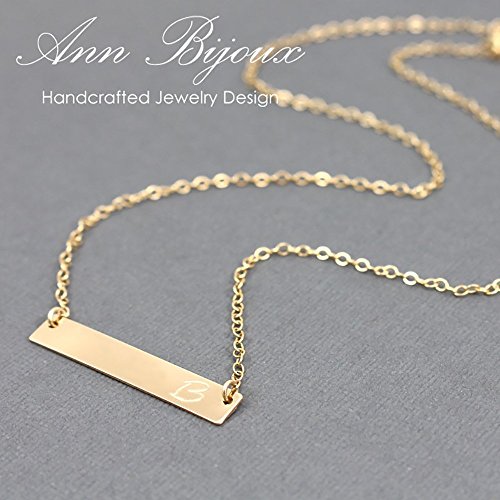 Personalized Nameplate Necklace 14K Gold Filled Bar Pendant Hand