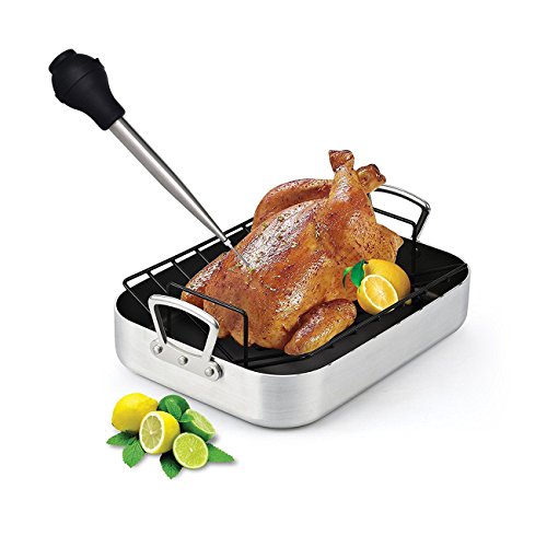 Home Servz 18/8 Stainless Steel Turkey Baster Syringe - Injector Needle with Cleaning Brush - Food Grade Silicone Bulb & Heavy Duty 12 Inch Stainless Steel Handle Silicone BBQ Basting Brush - Thumbnail 3