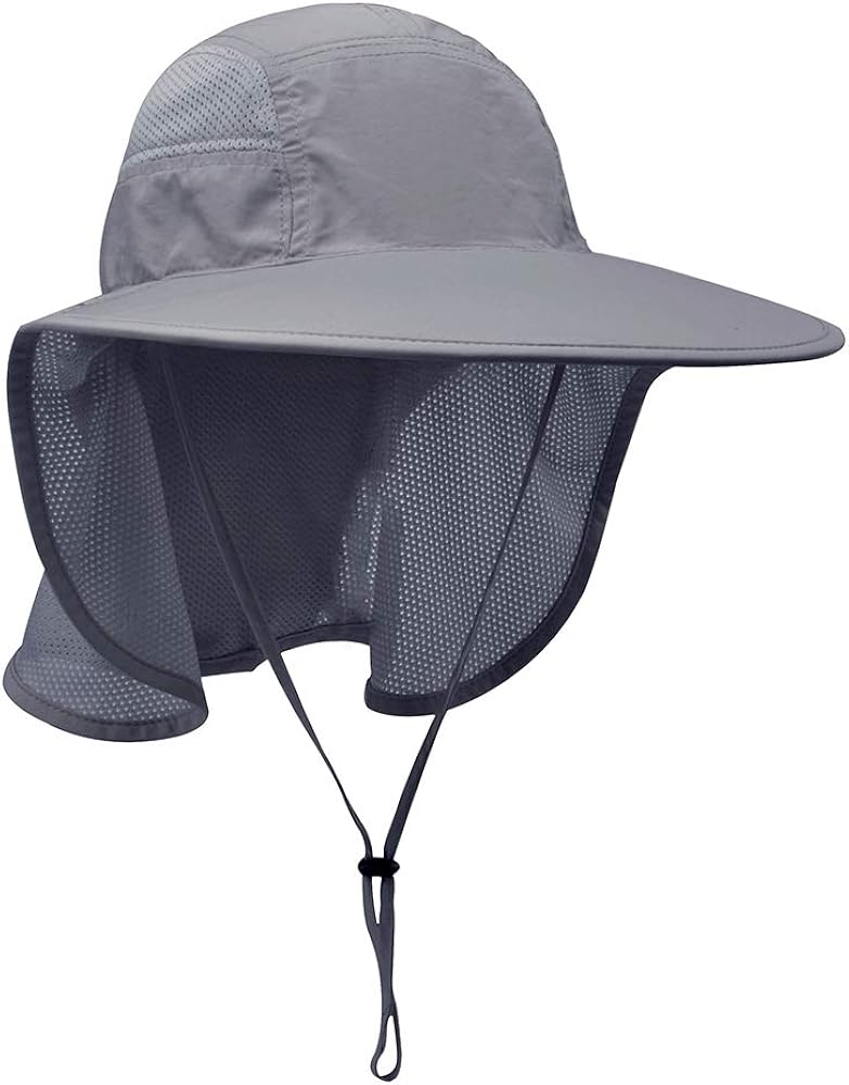 Lenikis Unisex Outdoor Activities UV Protecting Sun Hats with Neck Flap Black Grey: Clothing