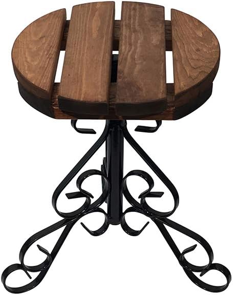 Decorative Garden Side Table - Made of Plastic Coated Solid Steel with Wooden Table Top - Ideal inside or in the garden