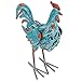 Decorative Metal Rooster, Blue, 14.5”, for Home, Kitchen, Dining Room Decor - Rooster Statue Figurines - Farmhouse Chic, Colorful, Rustic - Vintage Roosters for Countertops - Garden Ornament
