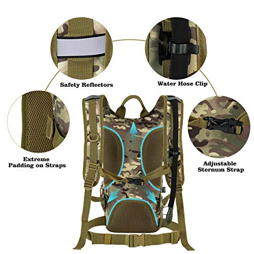 RUPUMPACK Tactical Molle Hydration Backpack with 2L BPA Free Water Bladder Keeps Water Cool Up to 4 Hours, Lightweight Military Daypack for Cycling, Hiking, Running, Climbing, Hunting, Biking
